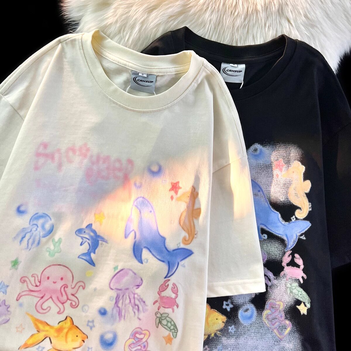 纯棉美式复古涂鸦短袖t恤纯棉宽松情侣半袖vintage102B-T6517P30图片