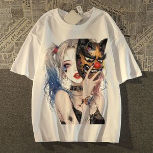 纯棉美式潮牌小丑印花短袖t恤男女2024新款宽松T恤102B-T2083P30图片