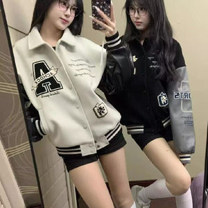 秋25美式复古棒球服外套刺绣情侣夹克宽松拼接上衣102B-JK8839P75图片