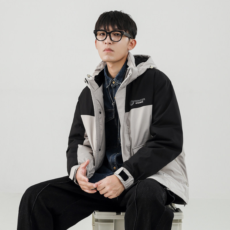 冬季连帽80绒加厚羽绒服情侣拼接夹克外套羽绒衣潮102B-Y8635P175图片
