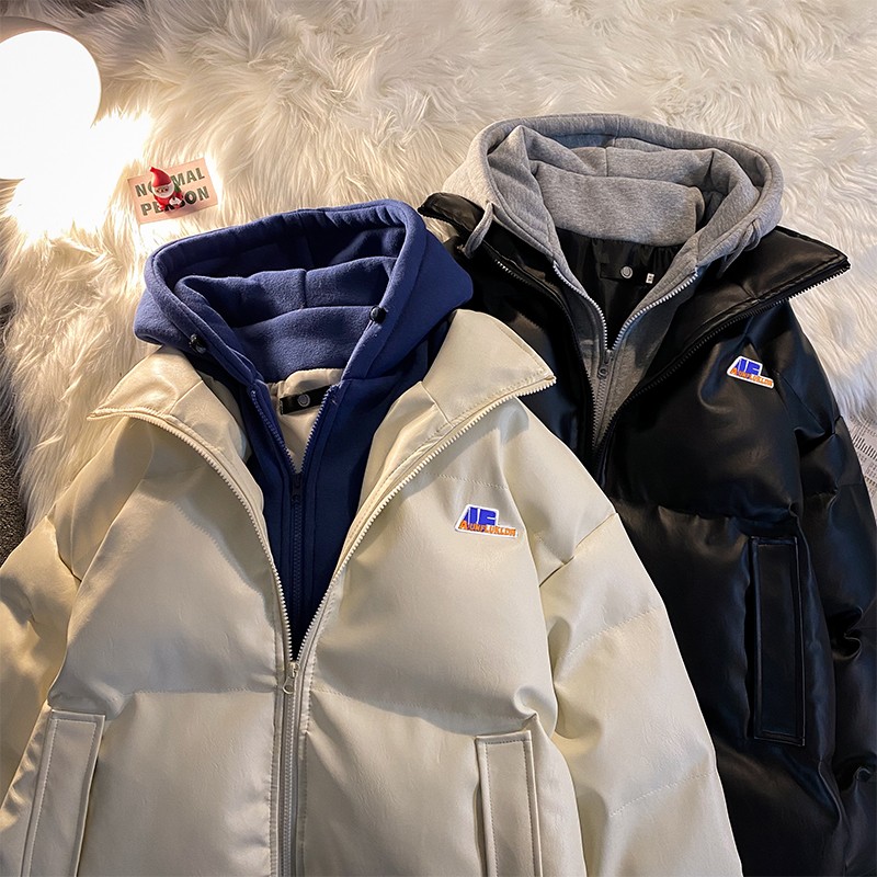 冬假两件棉服宽松保暖百搭连帽棉袄PU皮潮棉衣外套102B-M4838P95图片