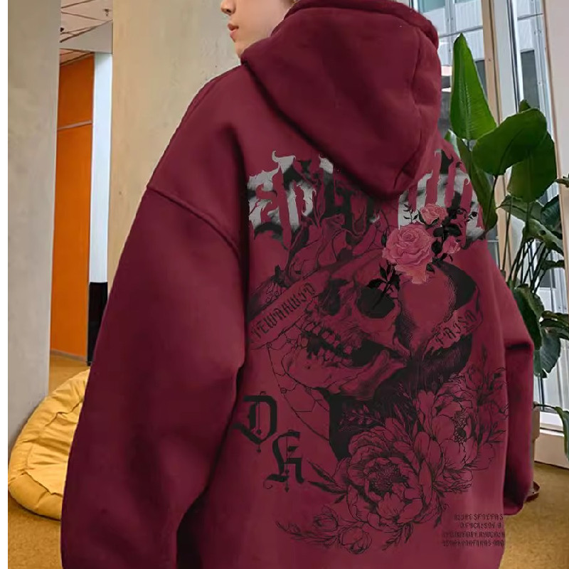 秋2025复古骷髅头连帽卫衣宽松街头潮牌外套102B-W2877P50加绒60,女装短外套,星座102B