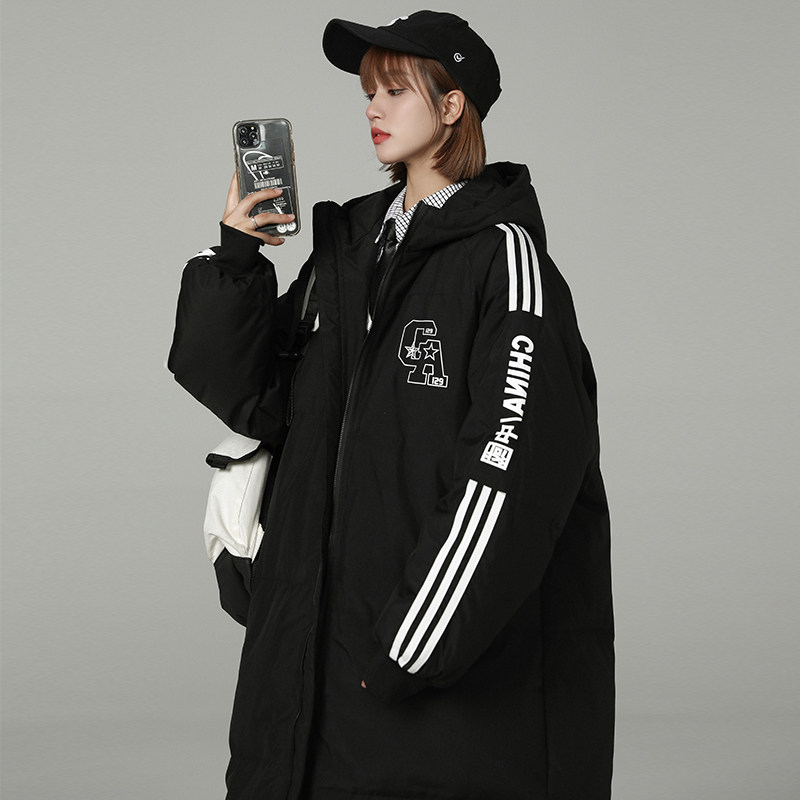 加厚潮男字母印花连帽中长情侣宽松工装羽绒服男女102B-Y5085P165,男装羽绒服,星座102B