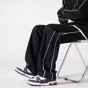 美式复古条纹裤子日系休闲运动裤宽松阔腿长裤卫裤102B-K4548P45图片
