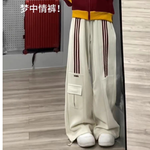 美式高街vibe裤子男秋冬季加绒保暖阔腿裤大口袋宽松休闲运动长裤图片