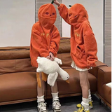 秋25南瓜人搞怪设计仿羊羔毛绒衫外套连帽卡通卫衣102B-W3122P58，女装短外套，星座102B