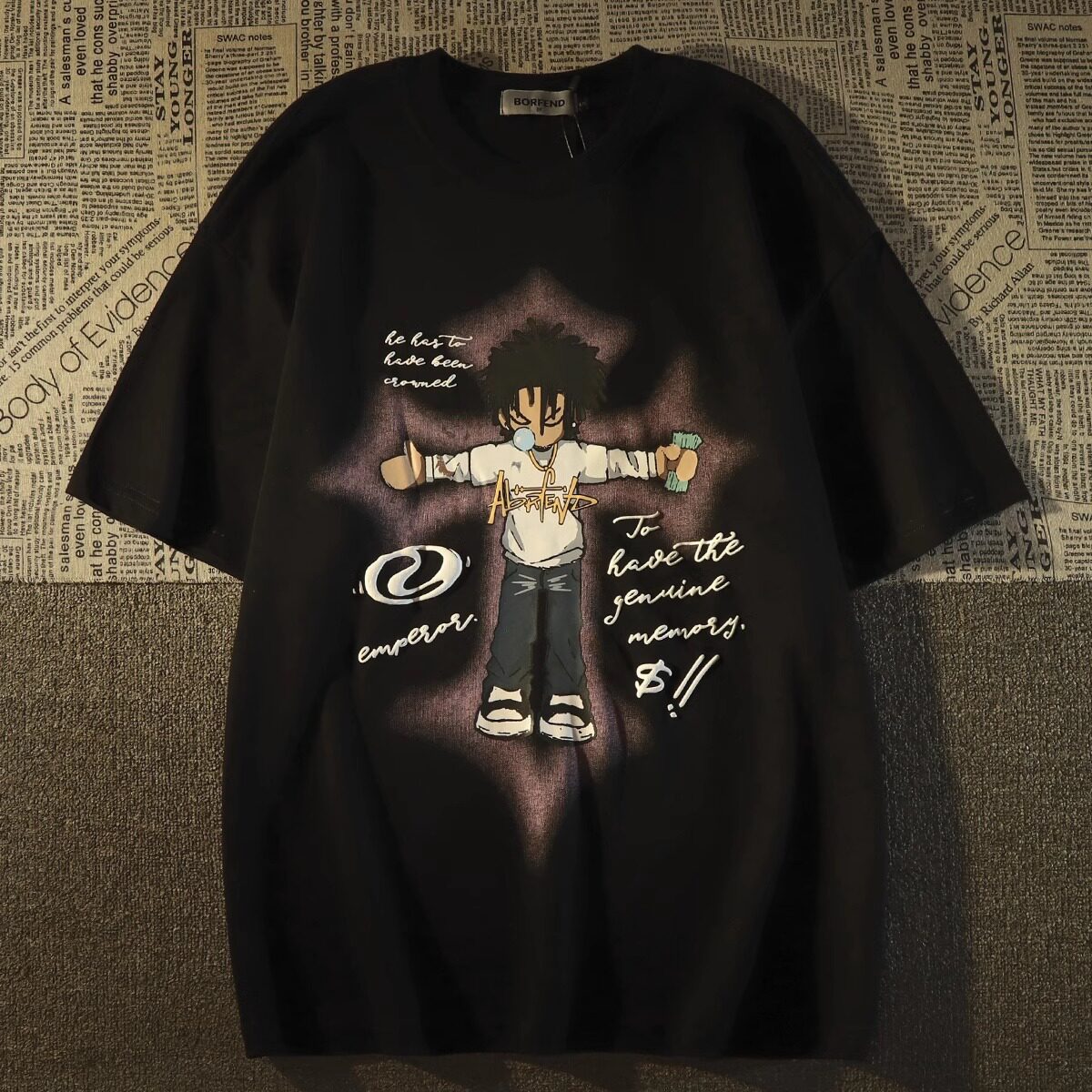 潮牌嘻哈卡通十字架纯棉短袖t恤宽松美式半袖上衣102B-T7644P30,男装T恤,星座102B