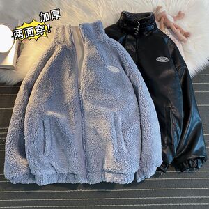 秋冬季加绒羊羔绒外套男宽松两面穿棉服情侣皮棉衣102B-M3192P105图片