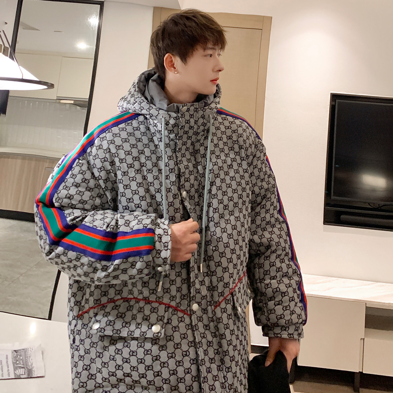 韩高订面料logo连帽羽绒服情侣中长款冬加厚外套102B-Y5909P280，男装羽绒服，星座102B