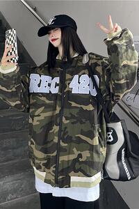 美式高街字母刺绣迷彩棒球服外套复古立领夹克男女102B-JK1217P75图片