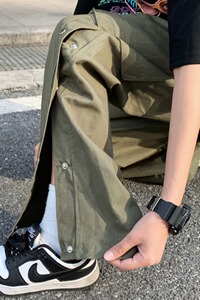 2024秋水洗棉贴袋工装休闲排扣裤宽松纽扣长裤男女102B-K165P58图片