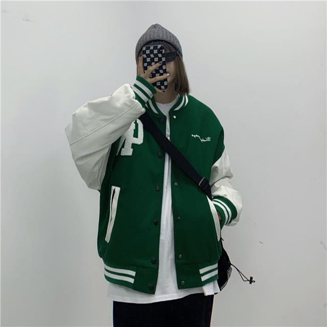 秋棒球服外套宽松拼接刺绣毛呢PU皮袖夹克休闲外套102B-W172P78,男装夹克,星座102B