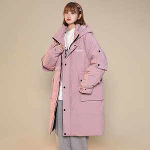 加厚潮男大领子连帽中长情侣款宽松工装羽绒服男女102B-Y5065P195图片