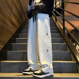 美式星星设计休闲裤男加绒潮牌高街直筒垂感宽松裤102B-JR4131P58，男装休闲裤，星座102B