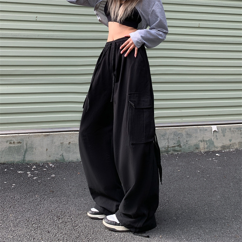 水洗全棉美式复古工装裤女高腰宽松多口袋飘带直筒裤102B-K303P68,男装休闲裤,星座102B