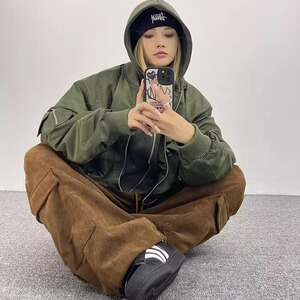 加绒美拉德灯芯绒工装裤学生韩版宽松休闲卫裤102B-K810P45加绒55图片
