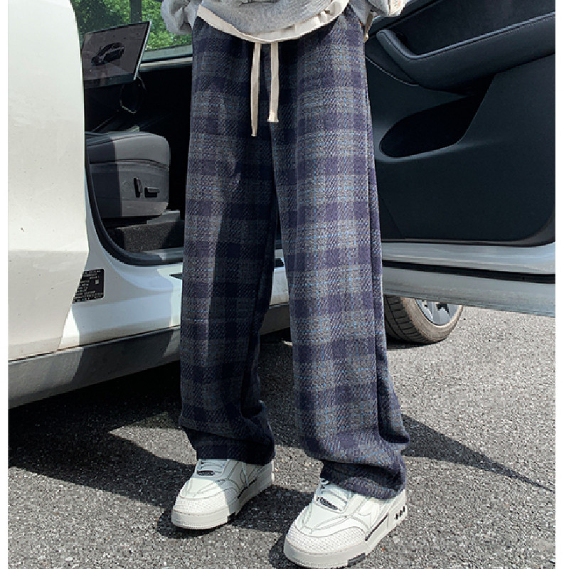 潮牌格子休闲裤男宽松大码显瘦直筒阔腿裤子102B-K4736P50加绒60,男装休闲裤,星座102B