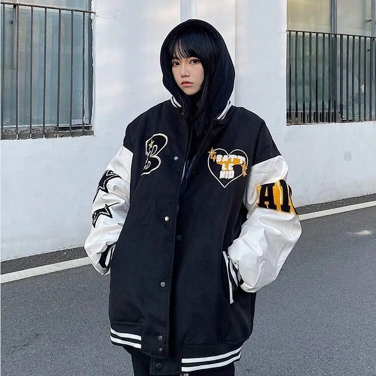 加厚棉款美式街头潮牌宽松星星印花棒球服外套男女102B-JK8125P88,女装短外套,星座102B