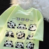 卡通潮牌熊猫短袖t恤多巴胺小众纯棉情侣甜美上衣102B-T9855P30，男装T恤，星座102B