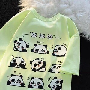 卡通潮牌熊猫短袖t恤多巴胺小众纯棉情侣甜美上衣102B-T9855P30图片
