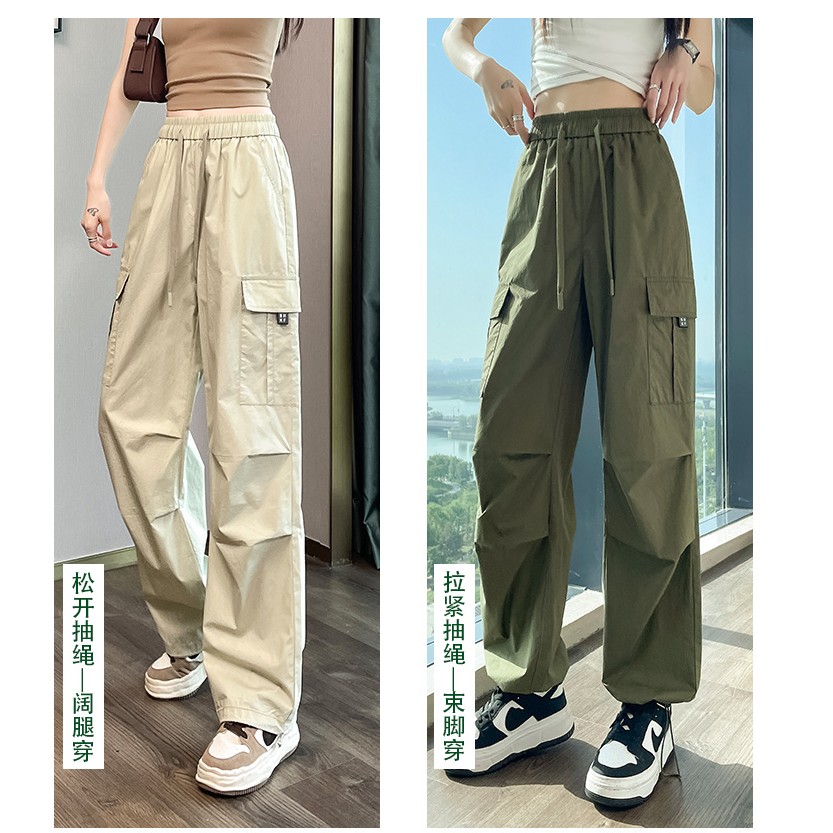 2024秋抖音质量工装裤速干裤宽松阔腿松紧束脚运动裤102B-K690P65,女装休闲裤,星座102B