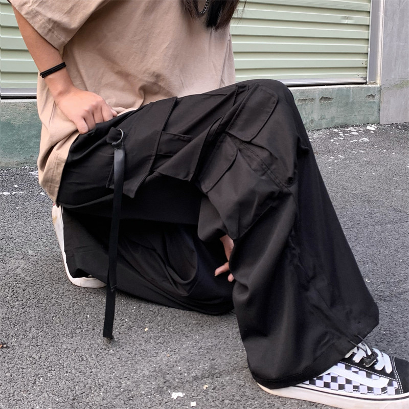 松紧腰绑带大口袋工装裤男女宽松直筒oversize裤子102B-K235P45,男装休闲裤,星座102B