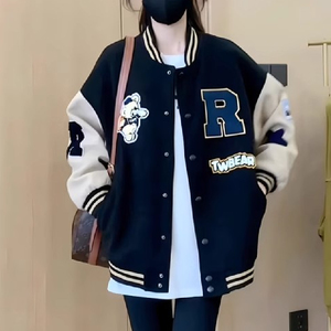 秋2025棒球服外套设计感刺绣宽松学生夹克潮牌开衫102B-JK847P75图片