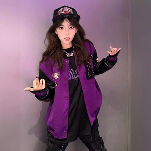 秋25棒球服撞色刺绣夹克外套美式高街宽松情侣上衣102B-JK875P78图片