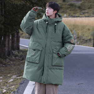加厚潮字母印花连帽工装情侣中长款宽松羽绒服男女102B-Y5906P195图片