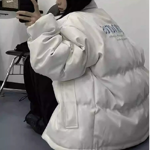 情侣装美式复古字母刺绣pu皮棉衣棉服加厚宽松棉袄102B-M6071P98图片