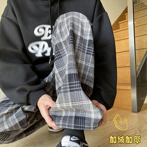 复古格子阔腿裤秋款学生韩版宽松直筒休闲裤102B-K813P45加绒55图片