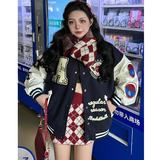 春藏蓝色vintage棒球服外套男女美式高街情侣款夹克102B-W9913P75，男装夹克，星座102B