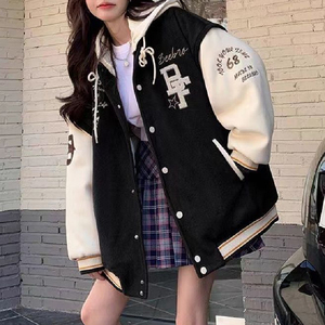 棒球服宽松字母刺绣连帽外套休闲夹克男女潮102B-JK7803P75加厚85图片