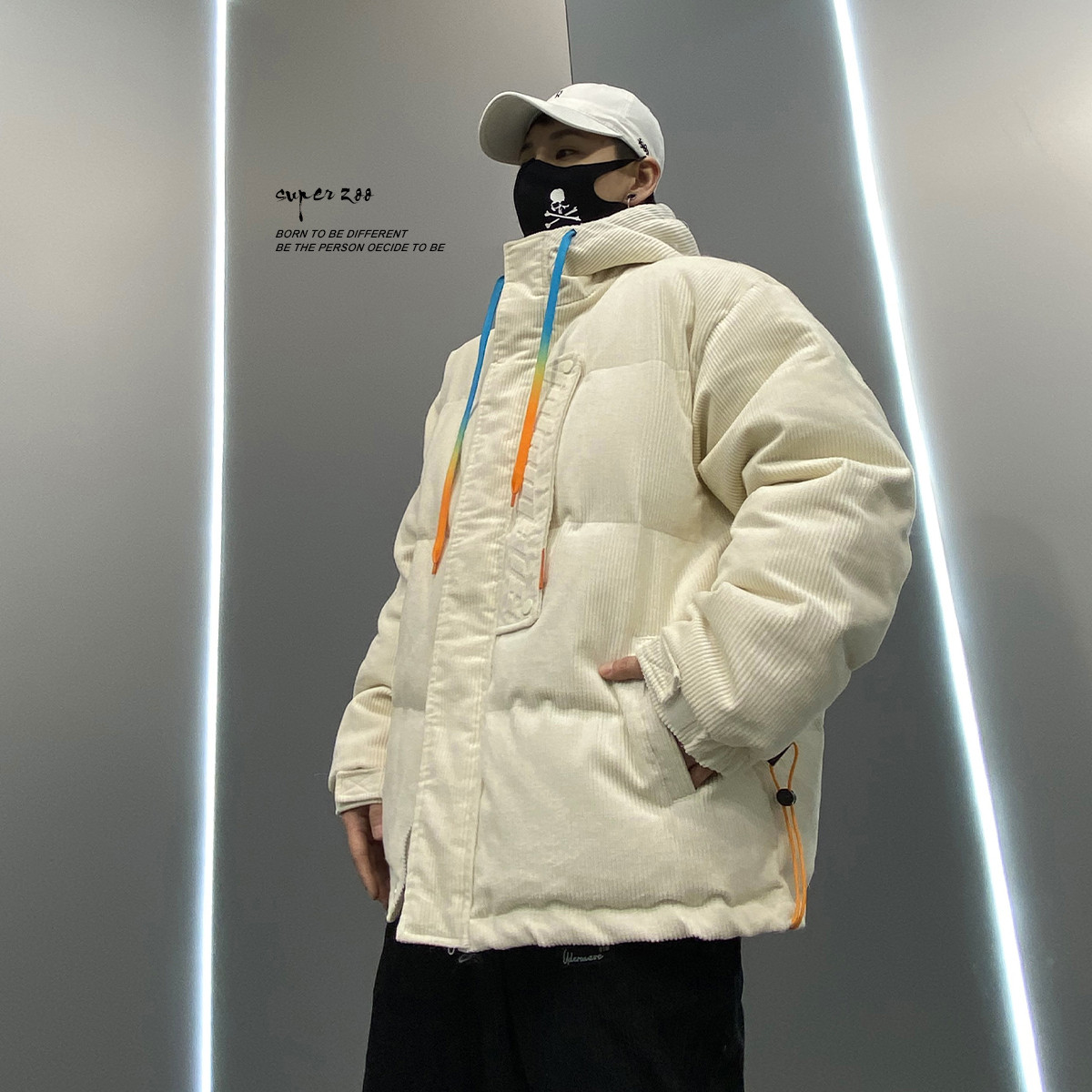 避广ip美式潮牌灯芯绒连帽棉衣情侣宽松棉服加厚外套102B-M571P98图片