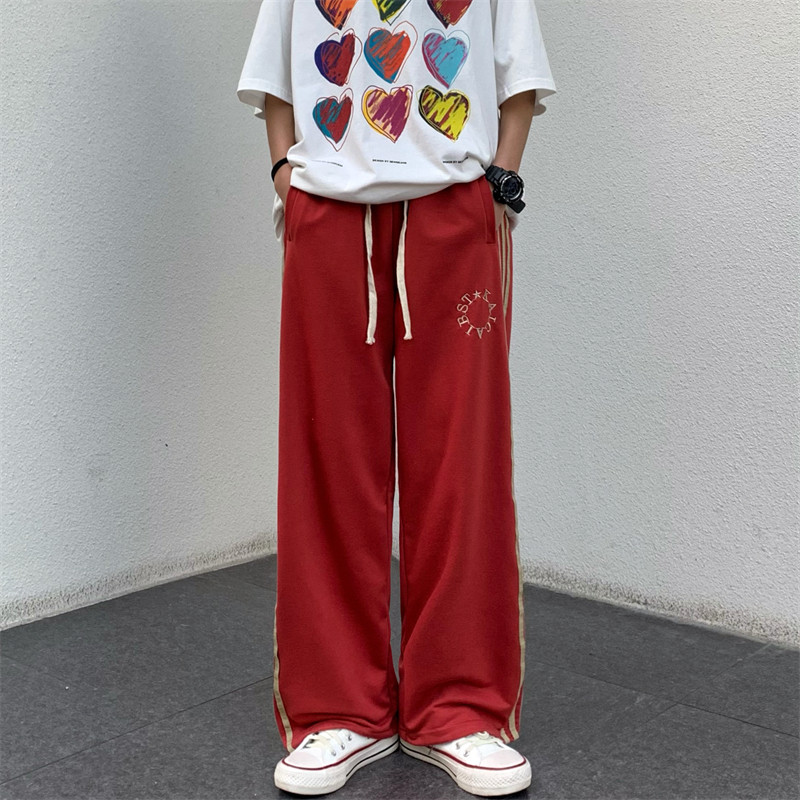 条纹运动侧排扣裤街头宽松抽绳休闲直筒阔腿裤男女102B-K234P45,男装休闲裤,星座102B