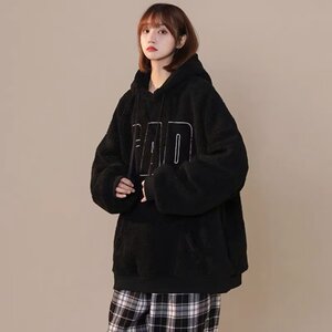 球2025羊羔绒卫衣美式高街开衫宽松慵懒风外套潮102B-W8802P45特