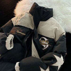 美式高街字母贴布立领面包服冬季加厚潮情侣棉服102B-M318P125图片