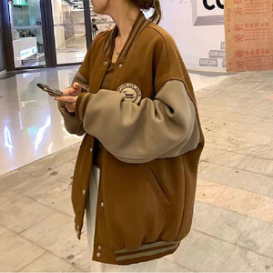 秋2025美式慵懒学院风棒球服外套撞色宽松休闲夹克102B-JK873P75图片