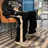 灯芯绒条纹高街裤秋潮牌复古运动裤宽松直筒休闲裤102B-K4245P50，女装休闲裤，星座102B