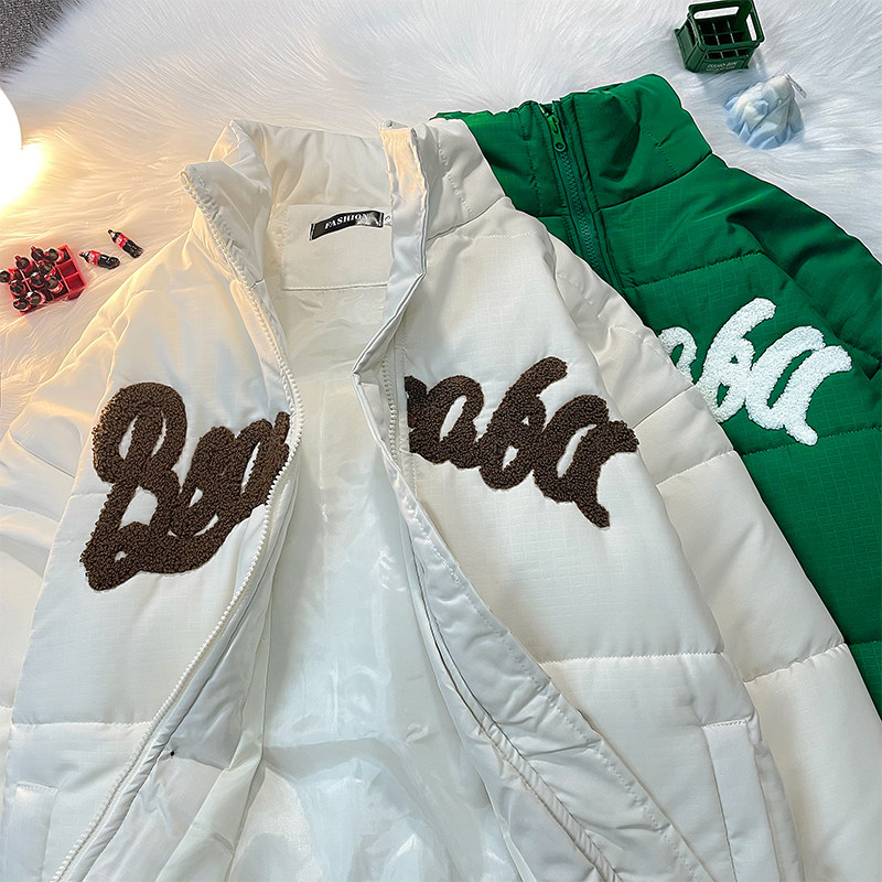 立领情侣棉服外套秋冬面包服美式毛巾绣潮牌宽松棉衣102B-M582P95图片
