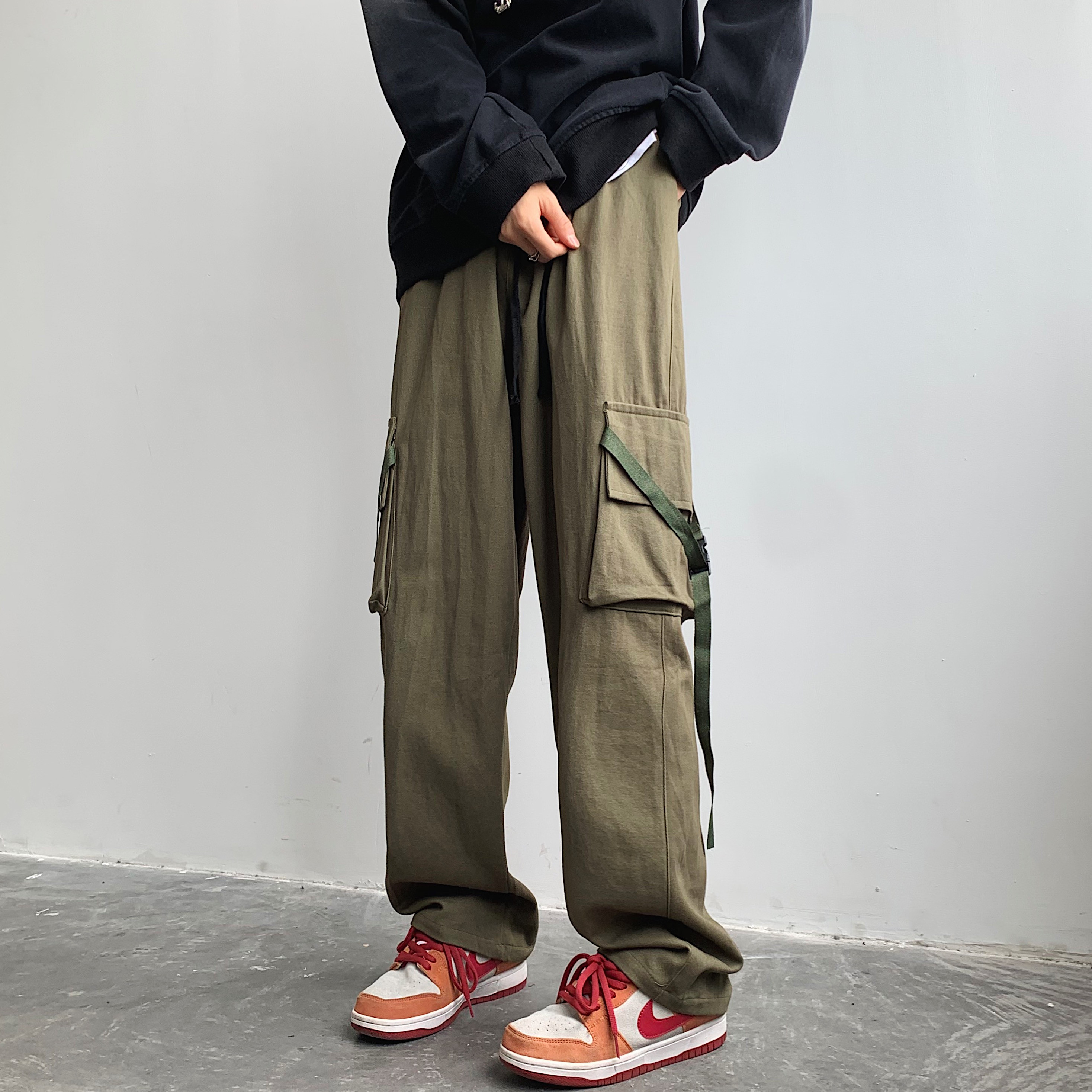2023水洗棉工装裤男宽松抽绳运动裤ins阔腿休闲裤子102B-K288P68,男装休闲裤,星座102B