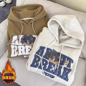 美式卫衣男女冬加绒加厚潮牌情侣连帽衫上衣102B-W8087P45加绒55图片