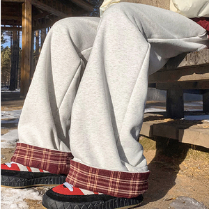 秋2025撞色格子直筒长裤休闲裤运动裤男女长裤102B-K518P45加绒55图片