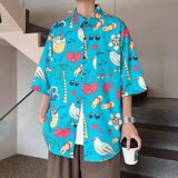 现货港风免烫复古潮短袖花衬衣男女潮牌102B-C8609P30，男装衬衫，星座102B
