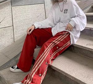 秋款排扣裤开叉运动裤条纹设计垂感直筒休闲高腰裤102B-K8188P45图片