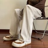 秋25裤子男冬燕麦色阔腿裤休闲宽松美式潮牌直筒长裤102B-K806P48，男装休闲裤，星座102B