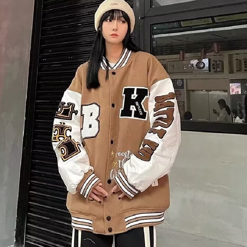 复古毛巾绣棒球服宽松拼接设计感夹克情侣外套上衣102B-JK5773P75,男装夹克,星座102B