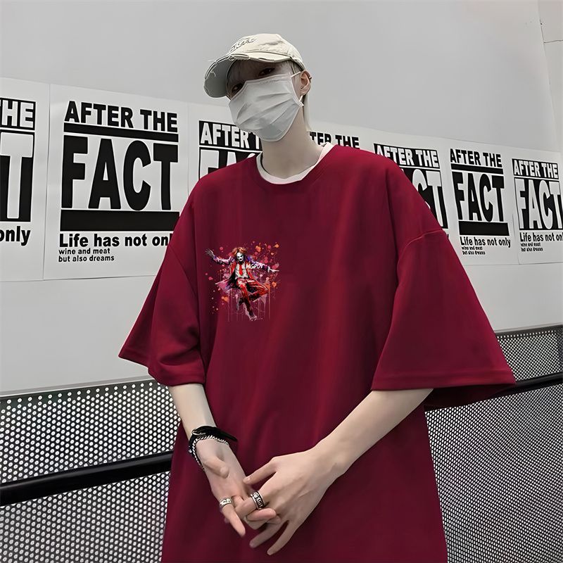 纯棉美式嘻哈红西装小丑潮牌短袖t恤男女夏高街T恤102B-T2089P30,男装T恤,星座102B