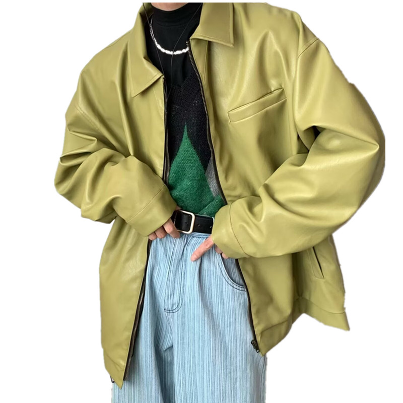 街头轮廓机车服皮衣外套情侣复古PU皮翻领夹克小众102B-JK1330P95,男装皮衣,星座102B