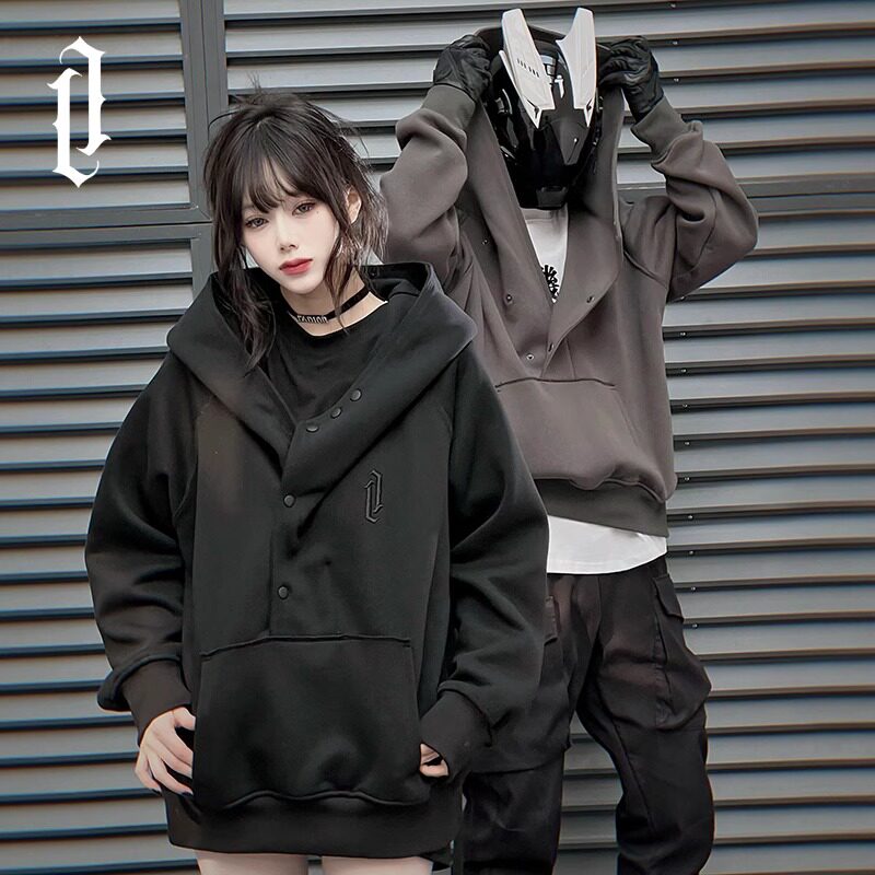 秋2025纽扣套头斜门襟连帽卫衣男女宽松休闲外套潮102B-W8953P58,女装短外套,星座102B
